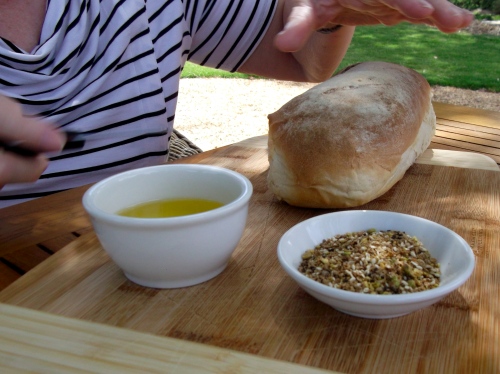 Apex bread, Pindarie olive oil and Kurianda dukkah